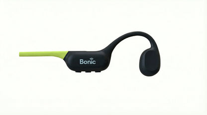 Black and green Bonic wireless bone conduction headphones on white background